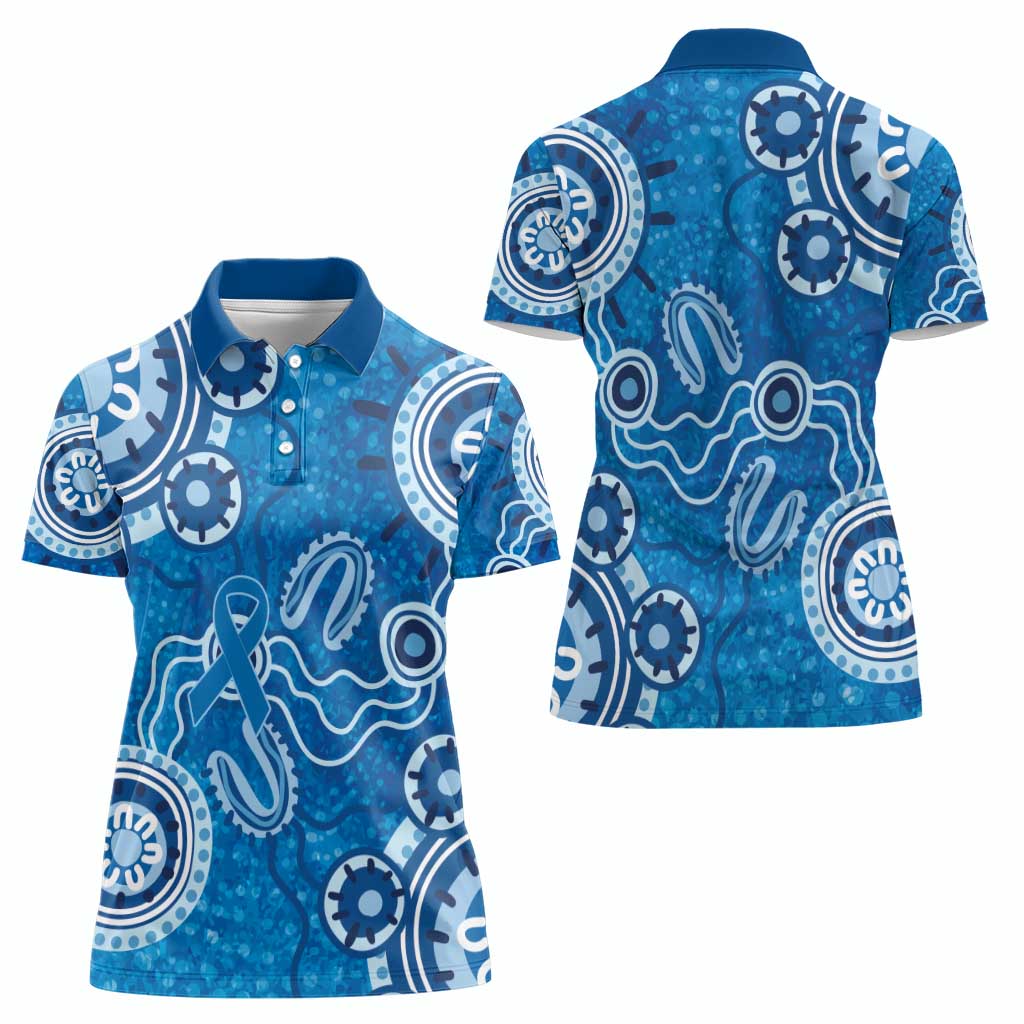 Australia Indigenous Prostate Cancer Awareness Women Polo Shirt Blue Ribbon Aboriginal Art - Aussie Hoodie