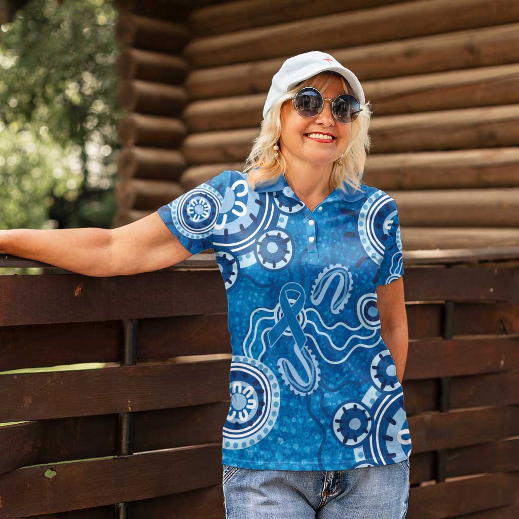 Australia Indigenous Prostate Cancer Awareness Women Polo Shirt Blue Ribbon Aboriginal Art - Aussie Hoodie