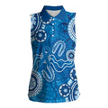 Australia Indigenous Prostate Cancer Awareness Women Sleeveless Polo Shirt Blue Ribbon Aboriginal Art - Aussie Hoodie