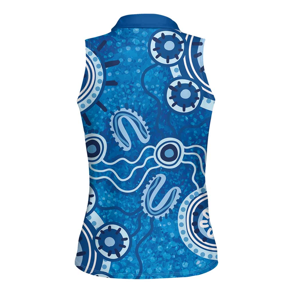 Australia Indigenous Prostate Cancer Awareness Women Sleeveless Polo Shirt Blue Ribbon Aboriginal Art - Aussie Hoodie