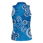 Australia Indigenous Prostate Cancer Awareness Women Sleeveless Polo Shirt Blue Ribbon Aboriginal Art - Aussie Hoodie