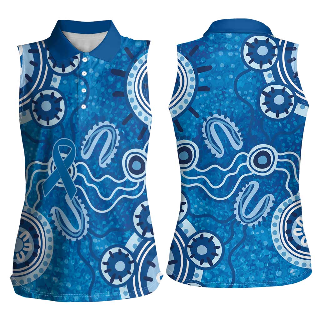 Australia Indigenous Prostate Cancer Awareness Women Sleeveless Polo Shirt Blue Ribbon Aboriginal Art - Aussie Hoodie