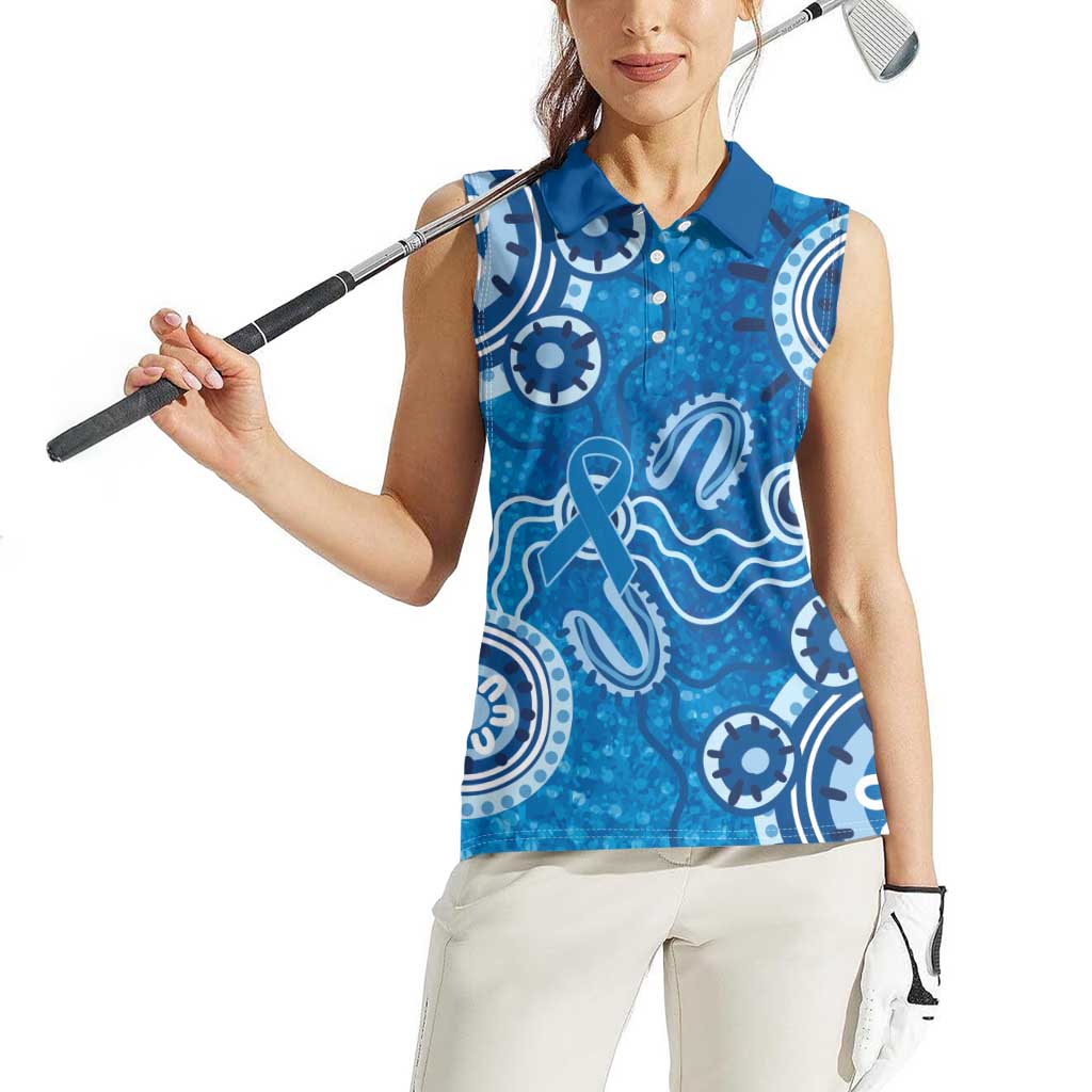 Australia Indigenous Prostate Cancer Awareness Women Sleeveless Polo Shirt Blue Ribbon Aboriginal Art - Aussie Hoodie