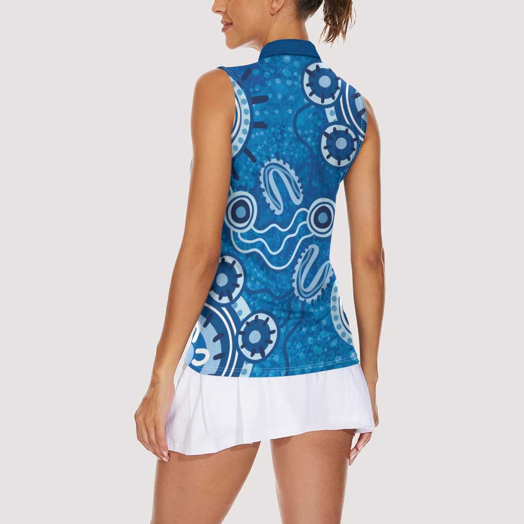 Australia Indigenous Prostate Cancer Awareness Women Sleeveless Polo Shirt Blue Ribbon Aboriginal Art - Aussie Hoodie