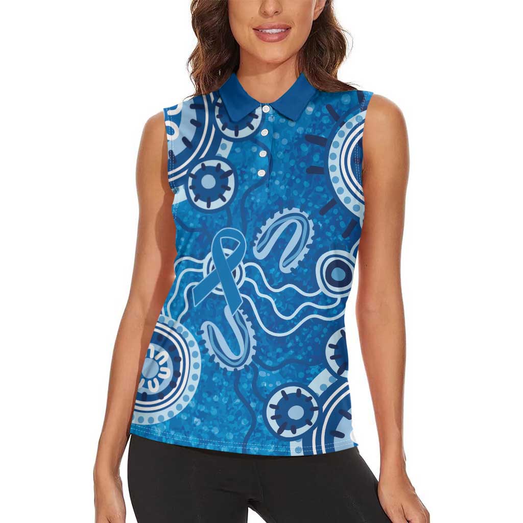 Australia Indigenous Prostate Cancer Awareness Women Sleeveless Polo Shirt Blue Ribbon Aboriginal Art - Aussie Hoodie