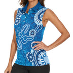 Australia Indigenous Prostate Cancer Awareness Women Sleeveless Polo Shirt Blue Ribbon Aboriginal Art - Aussie Hoodie