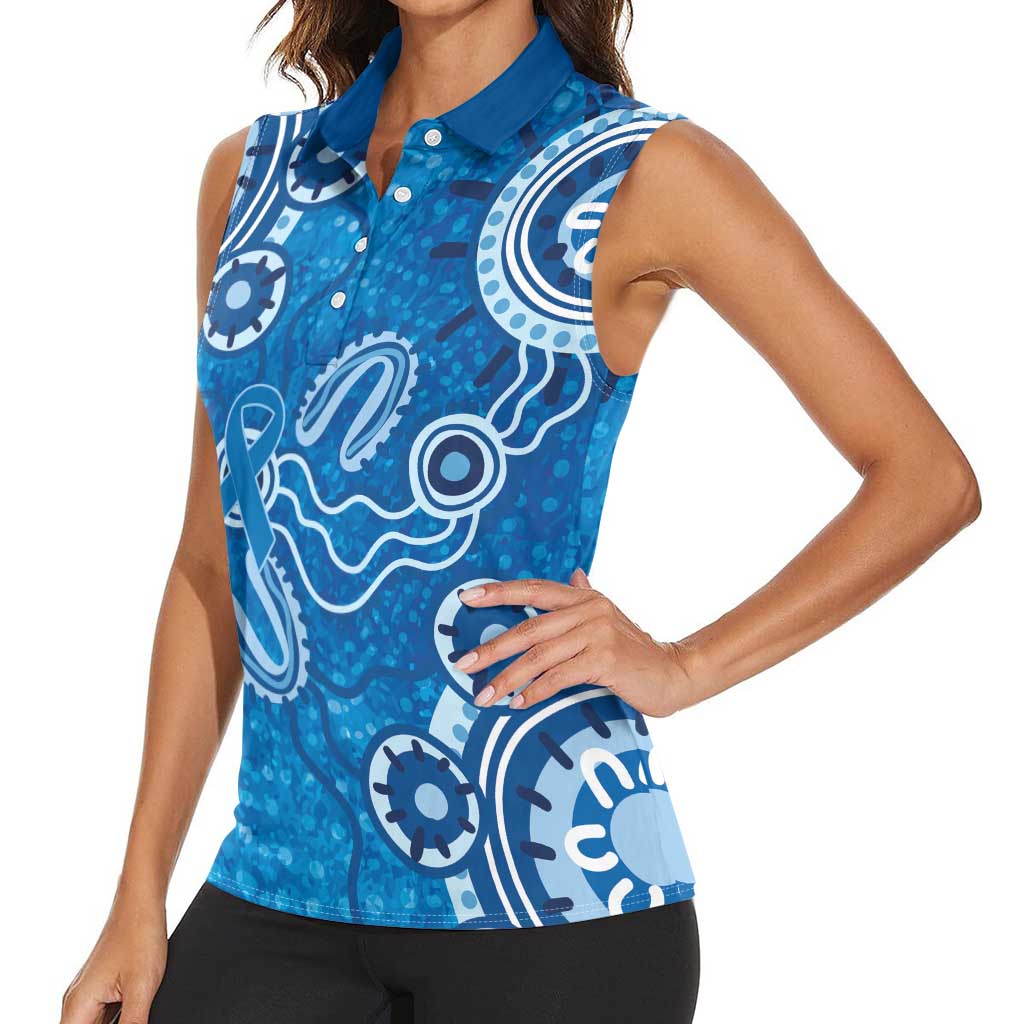 Australia Indigenous Prostate Cancer Awareness Women Sleeveless Polo Shirt Blue Ribbon Aboriginal Art - Aussie Hoodie