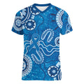 Australia Indigenous Prostate Cancer Awareness Women V-Neck T-Shirt Blue Ribbon Aboriginal Art - Aussie Hoodie