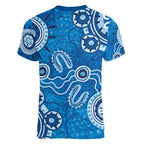 Australia Indigenous Prostate Cancer Awareness Women V-Neck T-Shirt Blue Ribbon Aboriginal Art - Aussie Hoodie