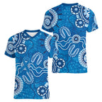 Australia Indigenous Prostate Cancer Awareness Women V-Neck T-Shirt Blue Ribbon Aboriginal Art - Aussie Hoodie