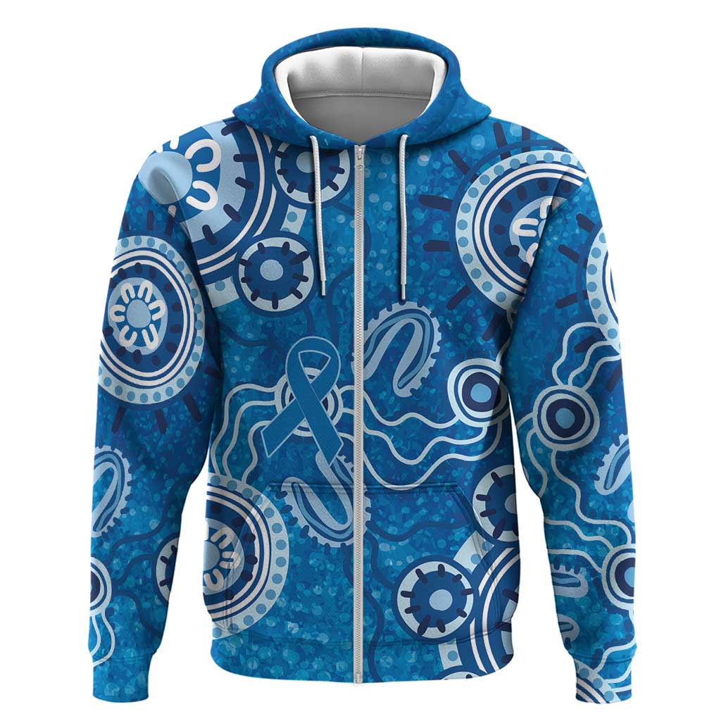 Australia Indigenous Prostate Cancer Awareness Zip Hoodie Blue Ribbon Aboriginal Art - Aussie Hoodie