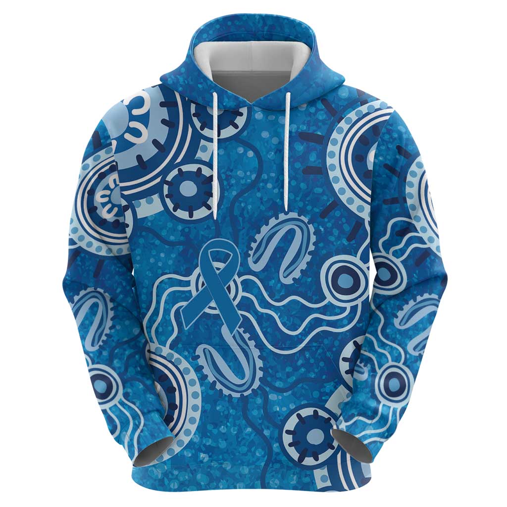 Australia Indigenous Prostate Cancer Awareness Zip Hoodie Blue Ribbon Aboriginal Art - Aussie Hoodie