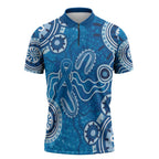 Australia Indigenous Prostate Cancer Awareness Zipper Polo Shirt Blue Ribbon Aboriginal Art - Aussie Hoodie