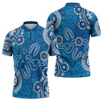 Australia Indigenous Prostate Cancer Awareness Zipper Polo Shirt Blue Ribbon Aboriginal Art - Aussie Hoodie