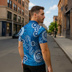 Australia Indigenous Prostate Cancer Awareness Zipper Polo Shirt Blue Ribbon Aboriginal Art - Aussie Hoodie