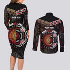 Aotearoa and Australia Indigenous Couples Matching Long Sleeve Bodycon Dress and Long Sleeve Button Shirt Stand Together For Te Tiriti
