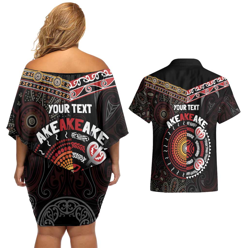 Aotearoa and Australia Indigenous Couples Matching Off Shoulder Short Dress and Hawaiian Shirt Stand Together For Te Tiriti