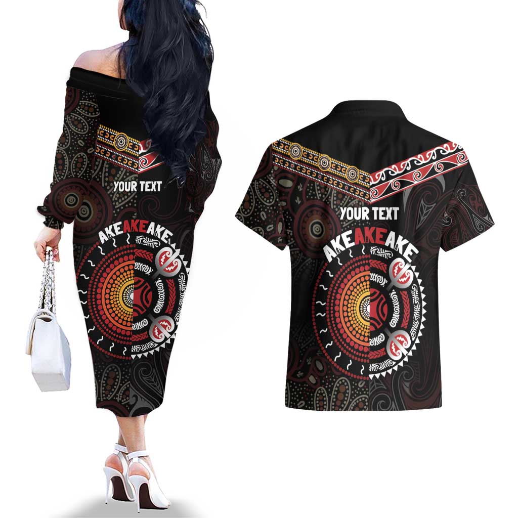Aotearoa and Australia Indigenous Couples Matching Off The Shoulder Long Sleeve Dress and Hawaiian Shirt Stand Together For Te Tiriti