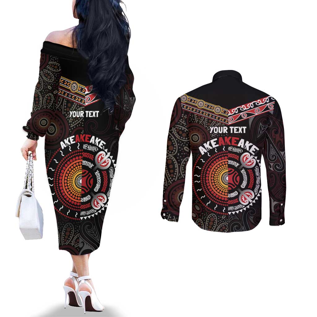 Aotearoa and Australia Indigenous Couples Matching Off The Shoulder Long Sleeve Dress and Long Sleeve Button Shirt Stand Together For Te Tiriti
