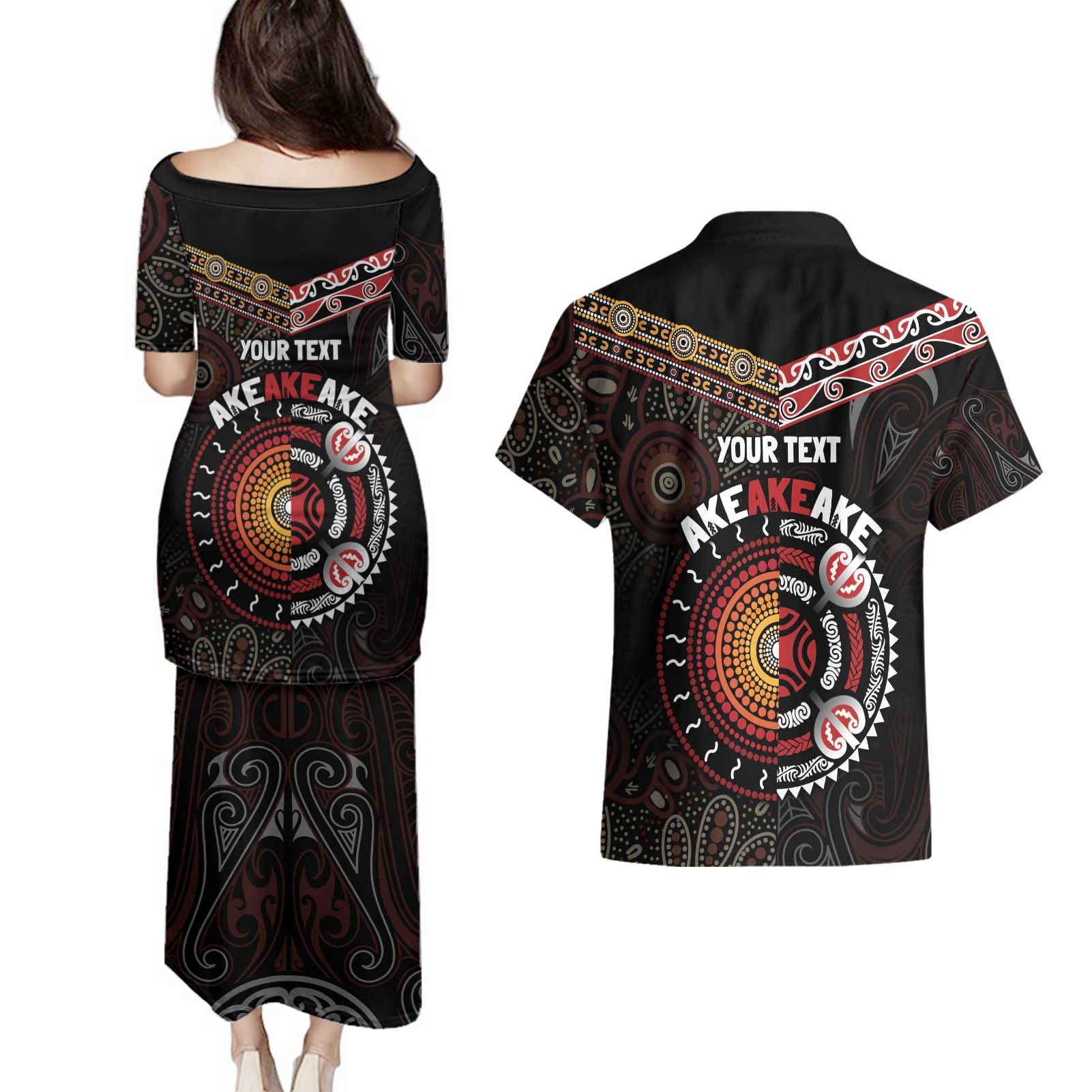 Aotearoa and Australia Indigenous Couples Matching Puletasi and Hawaiian Shirt Stand Together For Te Tiriti