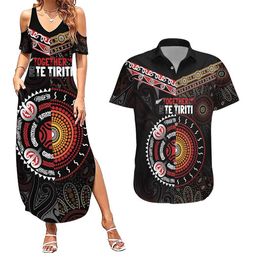 Aotearoa and Australia Indigenous Couples Matching Summer Maxi Dress and Hawaiian Shirt Stand Together For Te Tiriti