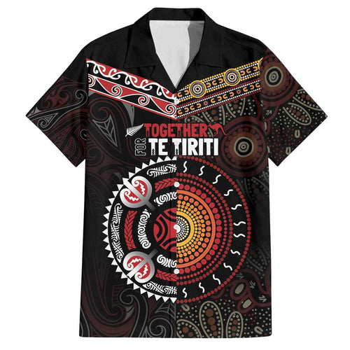 Aotearoa and Australia Indigenous Family Matching Off Shoulder Short Dress and Hawaiian Shirt Stand Together For Te Tiriti