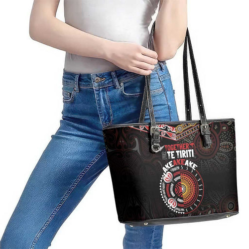 Aotearoa and Australia Indigenous Leather Tote Bag Stand Together For Te Tiriti