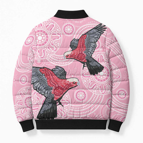 Pink Galah Aussie Aboriginal Bomber Puffer Jacket Soaring High - Aussie Hoodie
