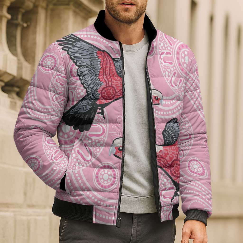 Pink Galah Aussie Aboriginal Bomber Puffer Jacket Soaring High - Aussie Hoodie