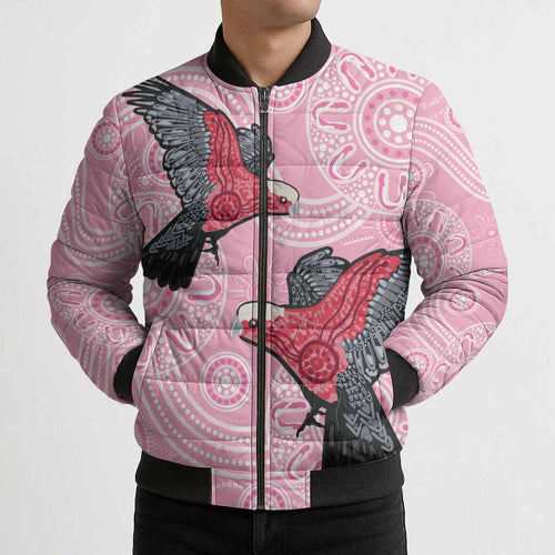 Pink Galah Aussie Aboriginal Bomber Puffer Jacket Soaring High - Aussie Hoodie