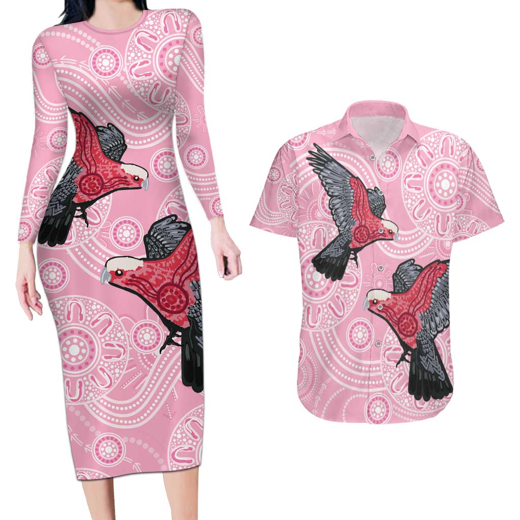 Pink Galah Aussie Aboriginal Couples Matching Long Sleeve Bodycon Dress and Hawaiian Shirt Soaring High - Aussie Hoodie