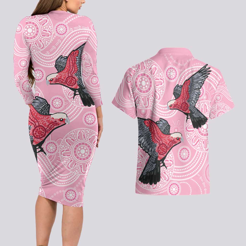 Pink Galah Aussie Aboriginal Couples Matching Long Sleeve Bodycon Dress and Hawaiian Shirt Soaring High - Aussie Hoodie