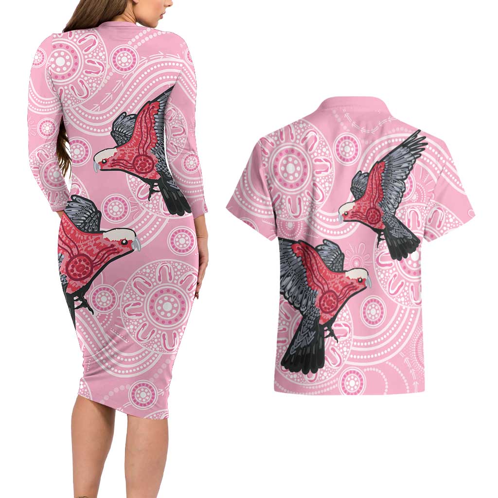 Pink Galah Aussie Aboriginal Couples Matching Long Sleeve Bodycon Dress and Hawaiian Shirt Soaring High - Aussie Hoodie