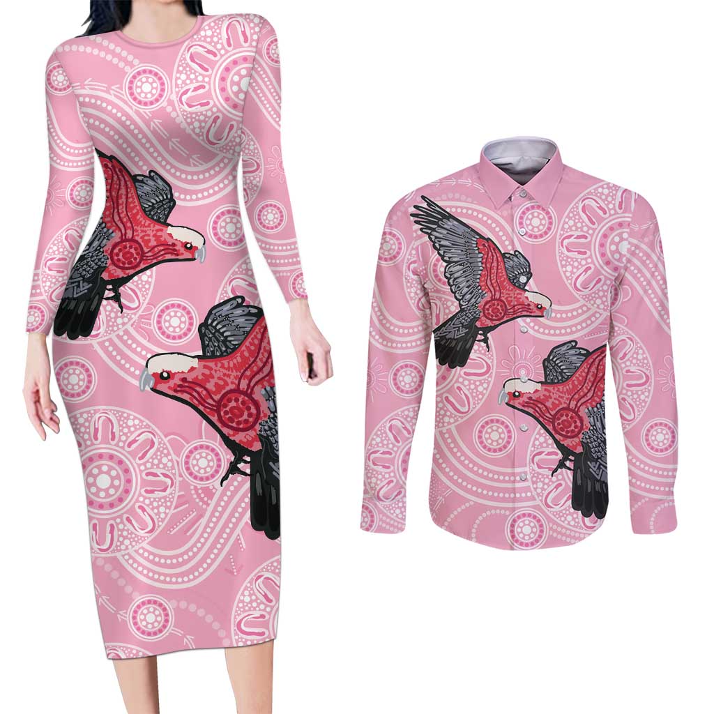 Pink Galah Aussie Aboriginal Couples Matching Long Sleeve Bodycon Dress and Long Sleeve Button Shirt Soaring High - Aussie Hoodie