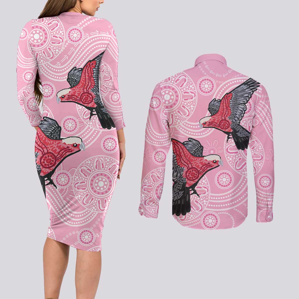 Pink Galah Aussie Aboriginal Couples Matching Long Sleeve Bodycon Dress and Long Sleeve Button Shirt Soaring High - Aussie Hoodie