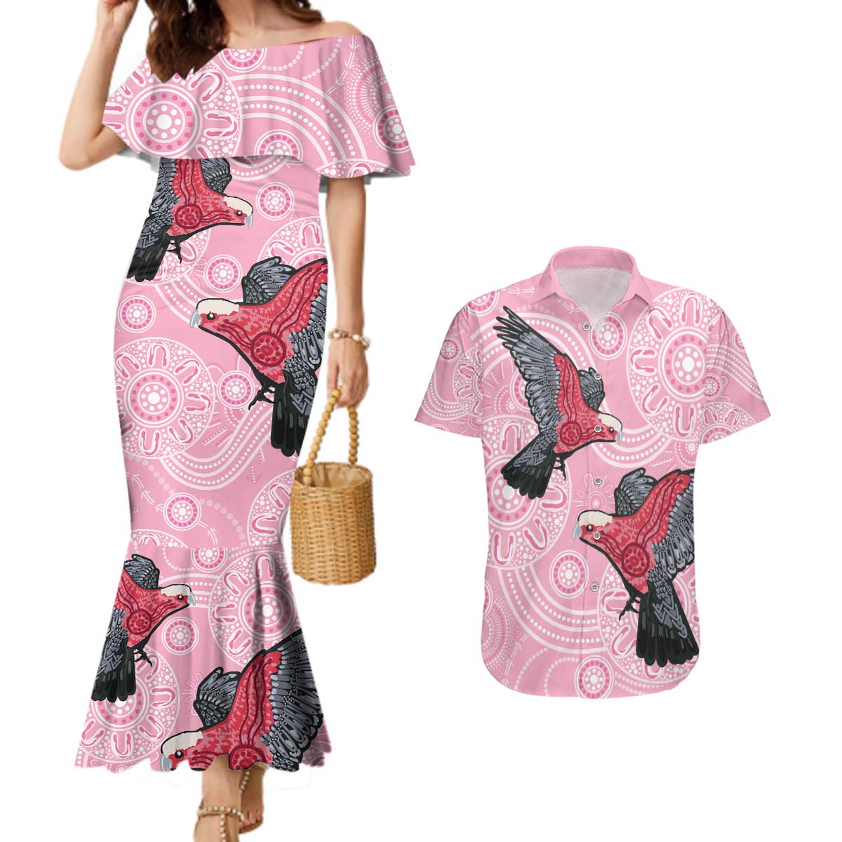 Pink Galah Aussie Aboriginal Couples Matching Mermaid Dress and Hawaiian Shirt Soaring High - Aussie Hoodie