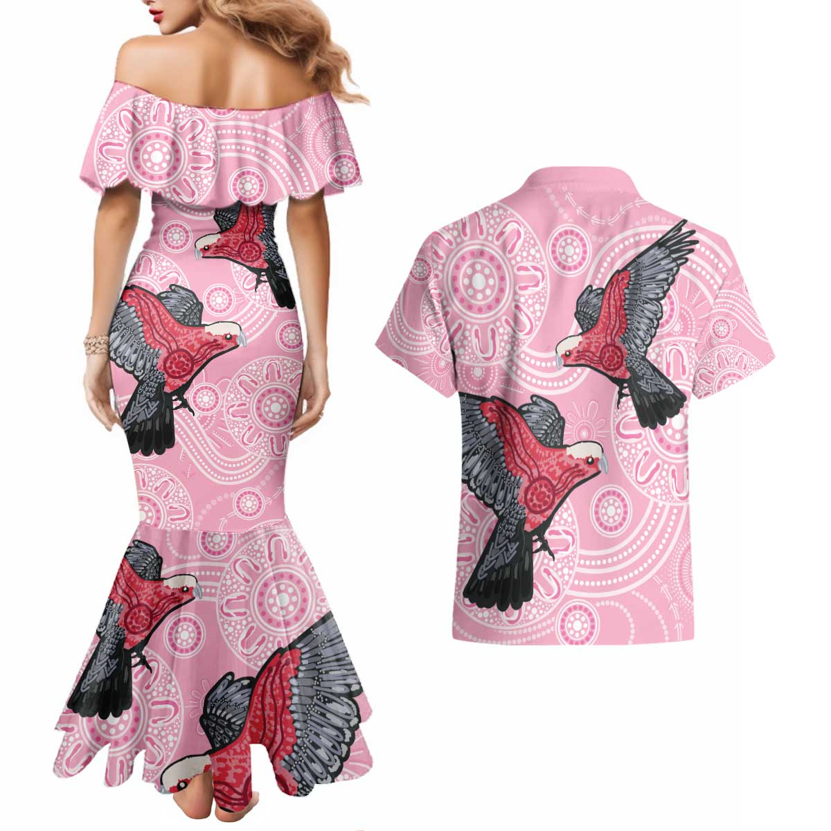 Pink Galah Aussie Aboriginal Couples Matching Mermaid Dress and Hawaiian Shirt Soaring High - Aussie Hoodie