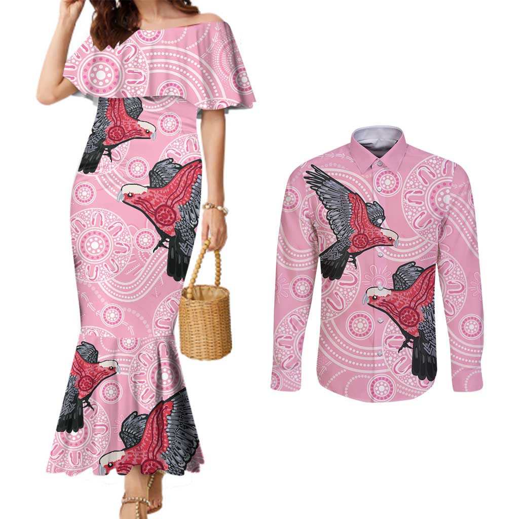 Pink Galah Aussie Aboriginal Couples Matching Mermaid Dress and Long Sleeve Button Shirt Soaring High - Aussie Hoodie