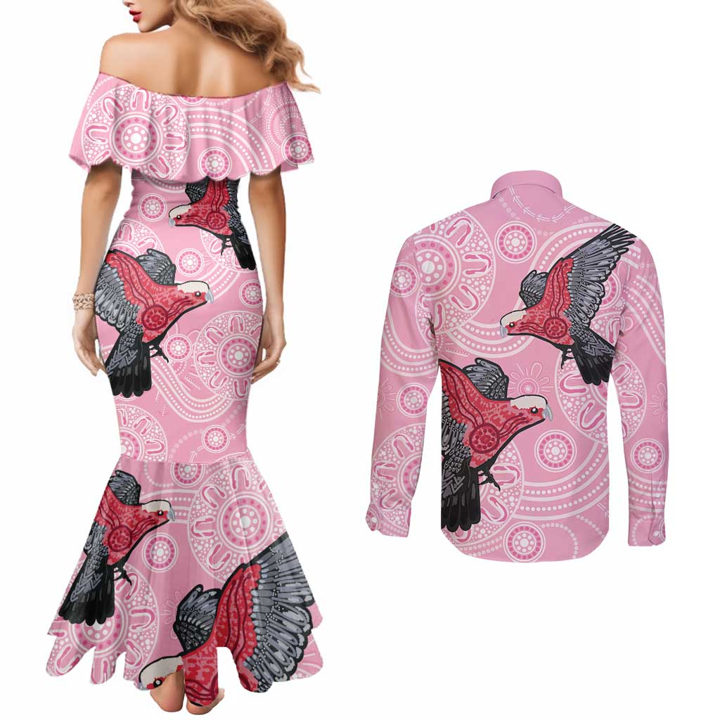 Pink Galah Aussie Aboriginal Couples Matching Mermaid Dress and Long Sleeve Button Shirt Soaring High - Aussie Hoodie