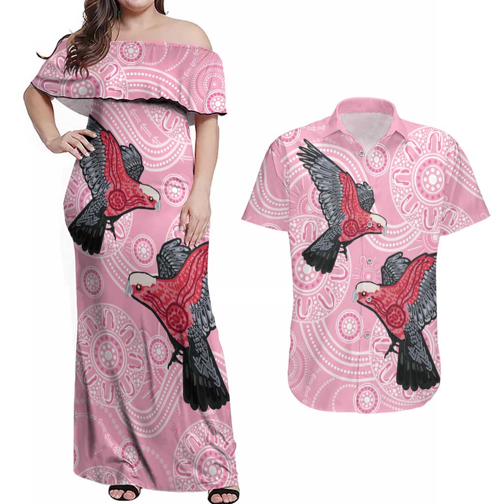 Pink Galah Aussie Aboriginal Couples Matching Off Shoulder Maxi Dress and Hawaiian Shirt Soaring High - Aussie Hoodie