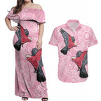 Pink Galah Aussie Aboriginal Couples Matching Off Shoulder Maxi Dress and Hawaiian Shirt Soaring High - Aussie Hoodie