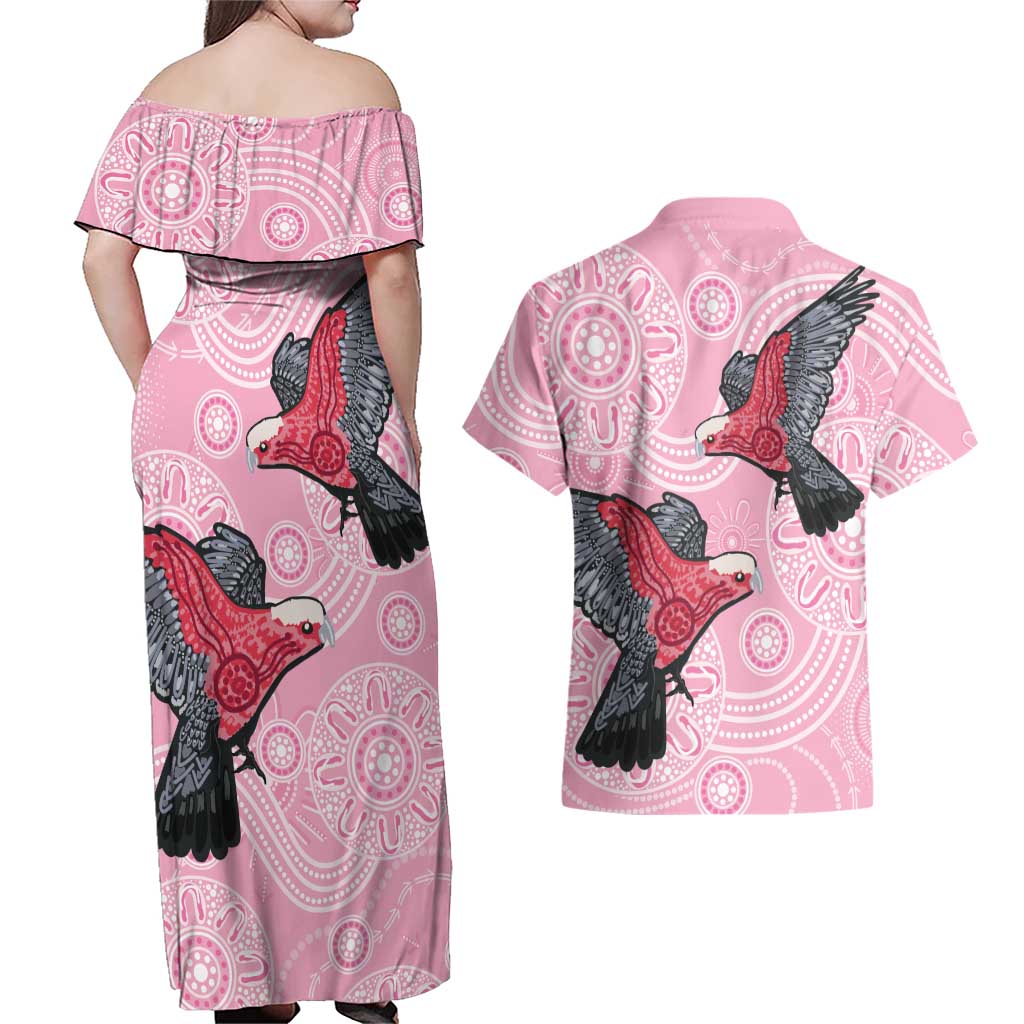 Pink Galah Aussie Aboriginal Couples Matching Off Shoulder Maxi Dress and Hawaiian Shirt Soaring High - Aussie Hoodie