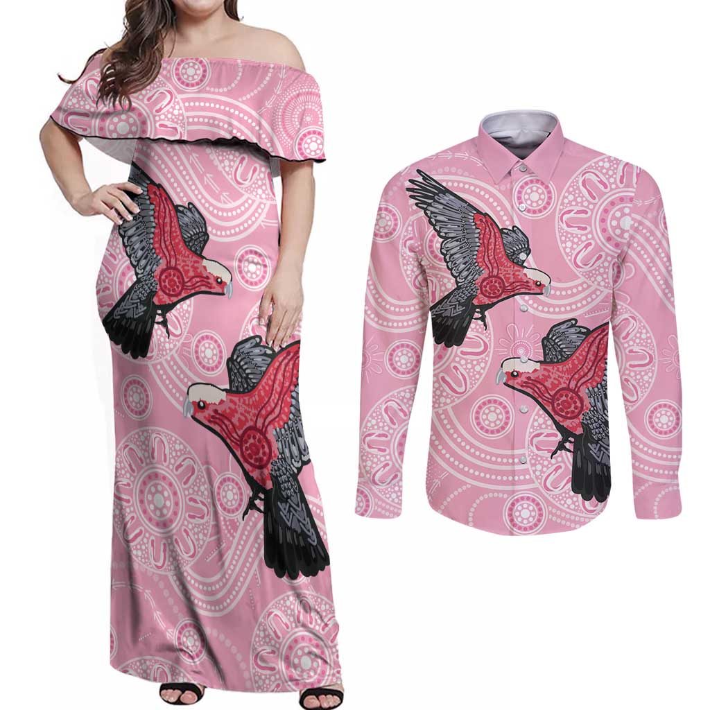 Pink Galah Aussie Aboriginal Couples Matching Off Shoulder Maxi Dress and Long Sleeve Button Shirt Soaring High - Aussie Hoodie