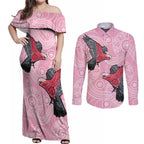 Pink Galah Aussie Aboriginal Couples Matching Off Shoulder Maxi Dress and Long Sleeve Button Shirt Soaring High - Aussie Hoodie
