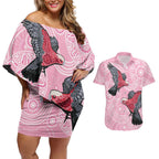 Pink Galah Aussie Aboriginal Couples Matching Off Shoulder Short Dress and Hawaiian Shirt Soaring High - Aussie Hoodie