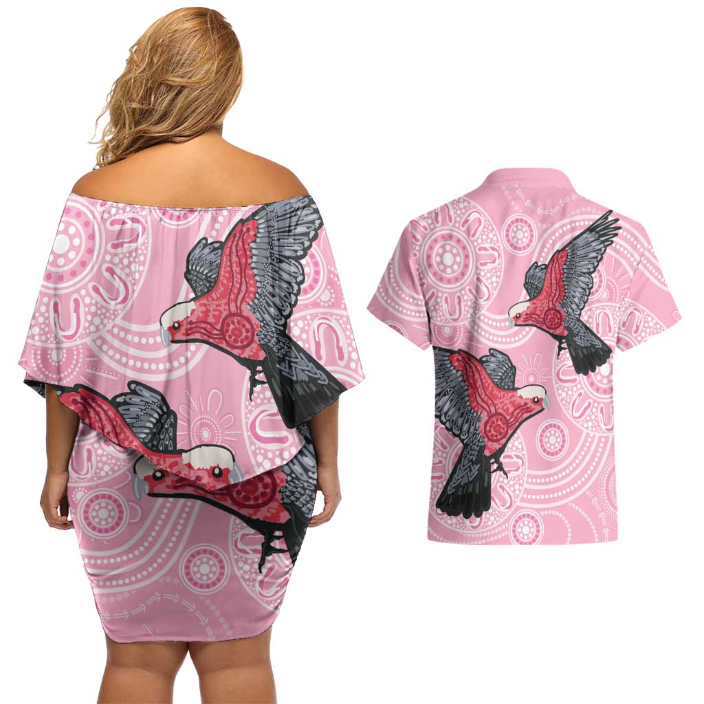 Pink Galah Aussie Aboriginal Couples Matching Off Shoulder Short Dress and Hawaiian Shirt Soaring High - Aussie Hoodie