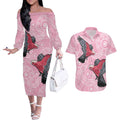 Pink Galah Aussie Aboriginal Couples Matching Off The Shoulder Long Sleeve Dress and Hawaiian Shirt Soaring High - Aussie Hoodie