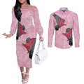 Pink Galah Aussie Aboriginal Couples Matching Off The Shoulder Long Sleeve Dress and Long Sleeve Button Shirt Soaring High - Aussie Hoodie