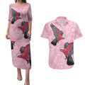 Pink Galah Aussie Aboriginal Couples Matching Puletasi and Hawaiian Shirt Soaring High - Aussie Hoodie