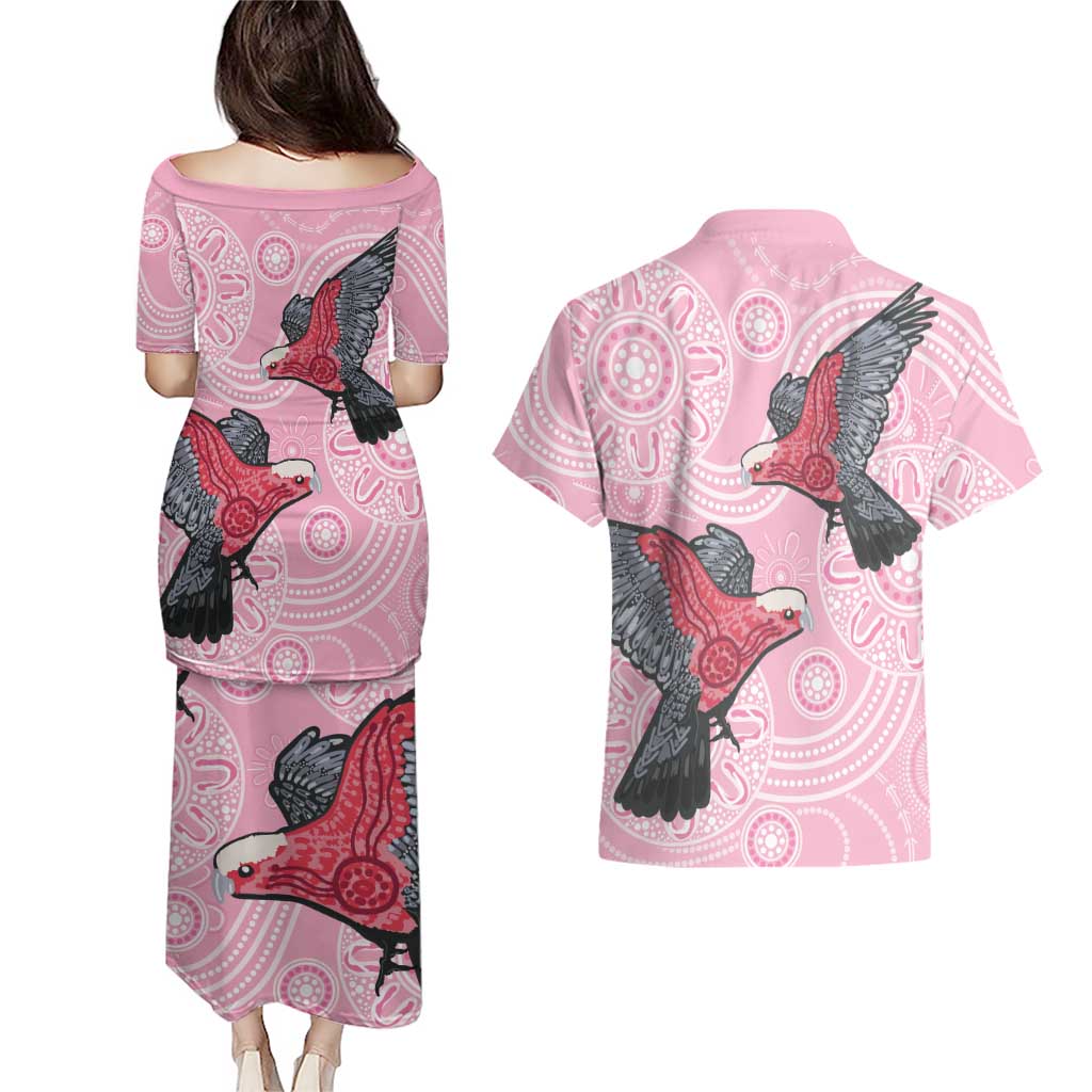 Pink Galah Aussie Aboriginal Couples Matching Puletasi and Hawaiian Shirt Soaring High - Aussie Hoodie